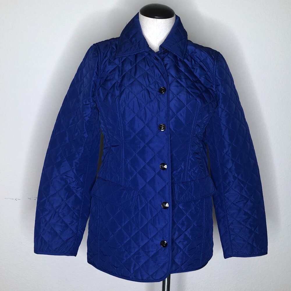 STYLISH, NEW Chico's Royal Blue Quilted Jacket / Size 8/10
